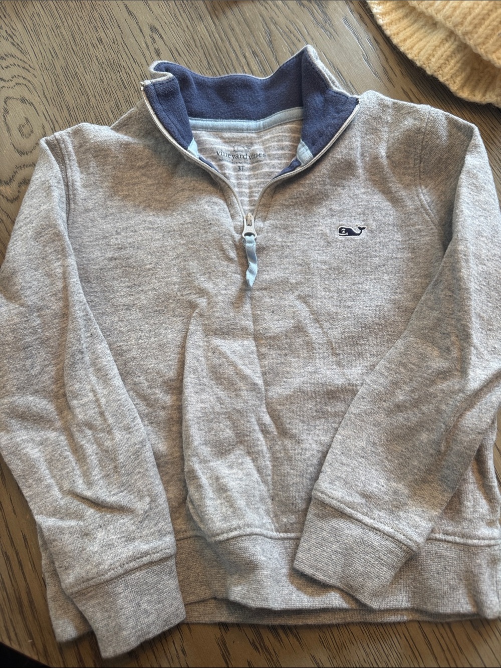 Vineyard Vines Light Gray 1/4 Zip Pullover with Navy Trim
